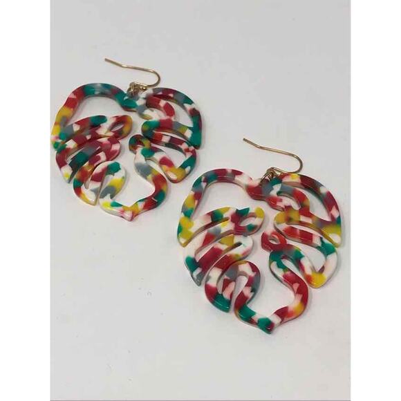 Fashion Jewelry - Fashion Pierced Earrings Red Ivory Green Yellow‎ Cut Out Leaf